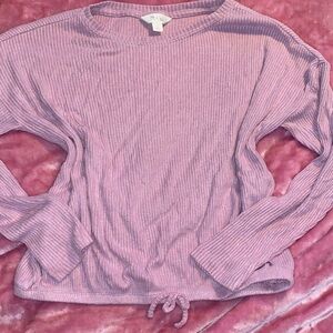 Ribbed Long Sleeve Top with Drawstring